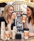 Straight Fire 50 Pack Party Bundle Includes 16 Oz Plastic Coffee Cups With Secure Black Lids And Extra Warm Insulated Sleeves crafted for friends enjoying coffee outdoors.