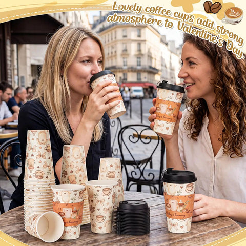 Straight Fire 50 Pack Party Bundle Includes 16 Oz Plastic Coffee Cups With Secure Black Lids And Extra Warm Insulated Sleeves crafted for friends enjoying coffee outdoors.