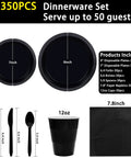 Fresh Black Disposable Plates 350 Piece Heavy Duty Food Grade Plastic Party Essentials For Weekend Ragers And Halloween Parties Straight Top Shelf Vibes set showing 7 inch and 9 inch plates with utensils and cups