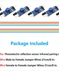Six Pack IR Infrared Reflective Sensor Module Three Wire Photoelectric For Arduino with jumper wires, package contents shown.