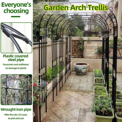 Beefy Garden Arch Trellis For Climbing Plants Outdoor 126 Inch Long 94.5 Inch High Durable Galvanized Steel With Weatherproof Coating