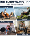 Collage showing Oversized Camping Chair For Adults With Cup Holder And Side Pocket, used outdoors and indoors for various activities.