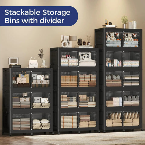 4 Tier Go To Stackable Storage Bins With Lids On Wheels 640 Qt Total Capacity Large Plastic Drawer Organizer for Closet