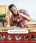 Man in workshop using wood, suitable for framers, DIY workers, carpenters, plumbers, and electricians, professional use