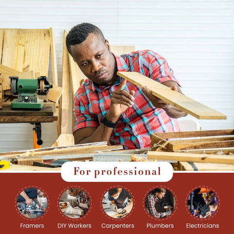 Man in workshop using wood, suitable for framers, DIY workers, carpenters, plumbers, and electricians, professional use