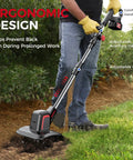 Person using Cordless Electric Tiller For Gardening With Dual 4.0Ah Batteries, Total 8.0Ah Power in garden bed