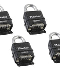 Pro Series Die Cast Padlock Set Four Pack Keyed Different Black Silver Tough As Nails Heavy Duty Locks weatherproof steel core