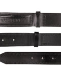 Close-up of black full-grain leather belt with hidden buckle, Scratchless Hidden Buckle Leather Work Belt For Tradesmen.