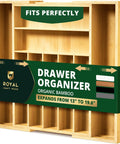 No Drama Heavy Duty Bamboo Kitchen Drawer Organizer And Wide Cutlery Tray For Killer Silverware Storage With Expandable Dividers And Deep Slots Made Tough For Daily Kitchen Use Solid Game Changer Pick, showcasing drawer sections and expanding feature.