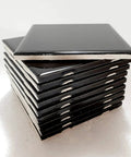 Stack of Black Ceramic Tile 4 Inch By 4.25 Inch Shower Backsplash For Bathroom And Kitchen Gloss Finish 10 pieces