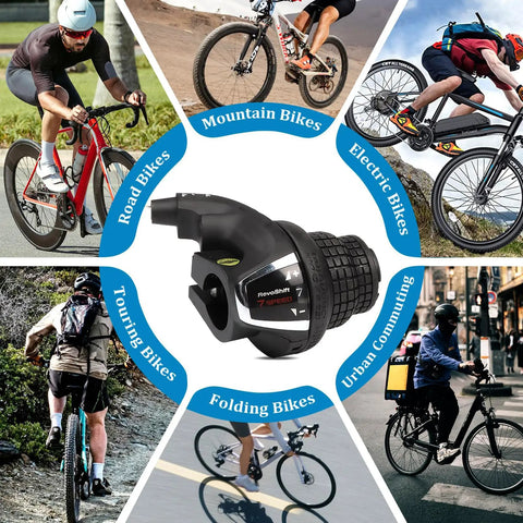 Right Hand Shift Lever For 3 To 7 Speed Bicycles With Twist Grip Gear Shifter SL RS35 shown with various bike types and cyclists