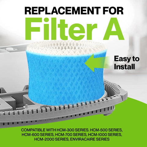 4 Pack Premium Humidifier Filter Set For Honeywell HAC 504 And HAC 504AW Series And HCM 350 Cool Mist Units Replacement Wicking Filter A displayed with installation guide