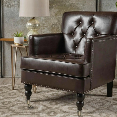 Four Pack 360 Degree Swivel Cup Casters With Silent Rolling Precision Bearings Smooth Operator Antique Brass Furniture Wheels No Sweat Glide Upgrade For Couches And Tables At Home on stylish brown leather chair.