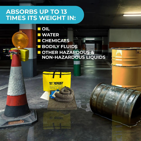 Universal Spill Kit For Vehicles, Industrial And Restaurant Use, OSHA Compliant Pro Grade Emergency Cleanup For Chemicals, 2 Pack in parking area with cones and barrels