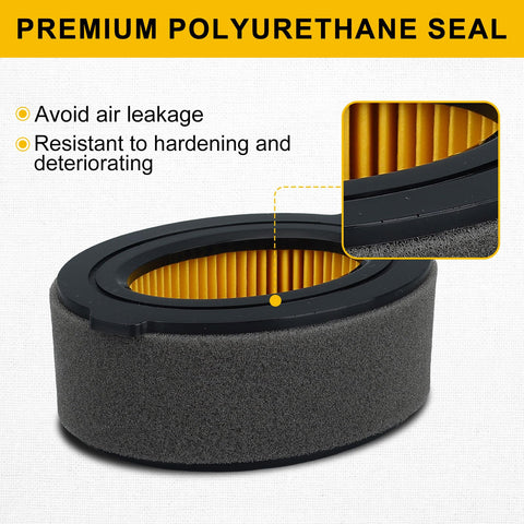 Panari round air filter with yellow pleated media, gray foam outer, black sealing ring for Troy-Bilt/MTD engines