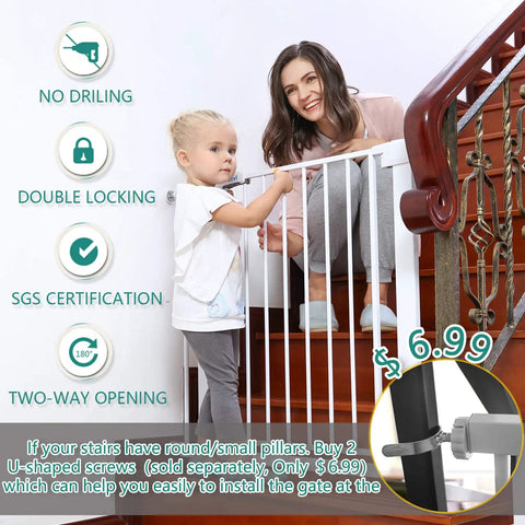 Mother and child using Heavy Duty Pet Safety Gate For Doors And Stairs 29.5 To 51.5 Inch Wide Auto Close Extra Tall And Wide Walk Through Gate