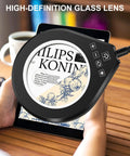 Person using Gooseneck 2 In 1 Magnifying Glass With Light And Stand 10x And 5x Real Glass Lenses to read a tablet