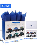 Monster Truck Gift Bags Set With Greeting Card And Tissue Paper For Boys Birthday Parties Baby Showers And Kids Events 13 Inch By 5 Inch By 10 Inch 1 Pack