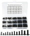 750 Pieces Black Mini Screw Assortment Kit M1.4 To M3 Phillips Pan Head Carbon Steel Fasteners in storage box with assorted sizes.