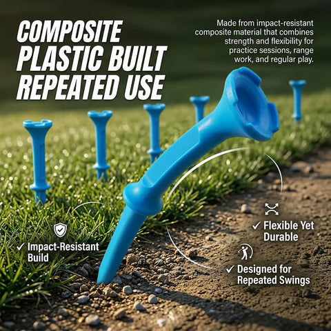 Stepped Golf Tees Set 110 Count Plastic Tees With Fixed Height Stops For Consistent Drives on grassy range