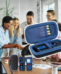 Blue Hard Case For Bosch GLM100-23 And GLM165-40 Distance Measure, Protective EVA Shell Travel Box, Shockproof And Dustproof, Keeps Your Laser Distance Meter Safe And Ready To Roll. Open blue EVA case holding Bosch laser distance meters.