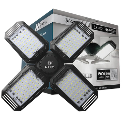 15,000 Lumen LED Adjustable 4 Panel Garage Light Go-To Heavy Duty Indoor Lighting 140W Power Daylight White 5000K E26 Base