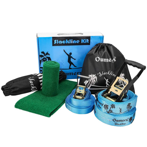 Beginner Slackline Kit With 50 Foot Main Line And Training Line, Tree Protector, Ratchet Covers, Carry Bag, And Instruction Guide