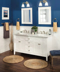 Bathroom with Brantford Style 2-Light Dual-Mount Vanity Light in Brushed Nickel with Frosted Glass above mirrors