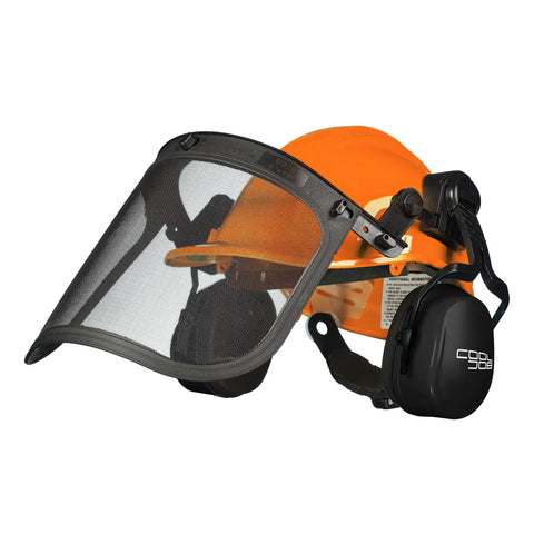 3 In 1 Chainsaw Helmet With Metal Mesh Face Shield And Adjustable Earmuffs For Hearing Protection Orange Heavy Duty Forester