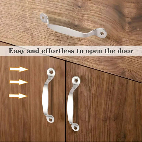 Four Pack 3.5 Inch Stainless Steel Door Pull Handles With Screws, 76mm Center Spacing, installed on wooden cabinet doors