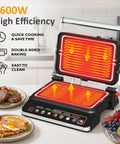 Kick Up Your Dinner Game With This Badass 3-In-1 Electric Grill Indoor featuring red heating elements and control panel.