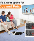 Family in living room with 236 Inch Wall Cable Hider Kit For TVs Easy DIY Wire Concealer Raceway, safe for kids and pets.
