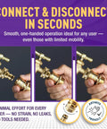 Easy Connect Low Lead Locking Garden Hose Quick Connect Fittings Three Quarter Inch GHT Solid Brass installation steps.