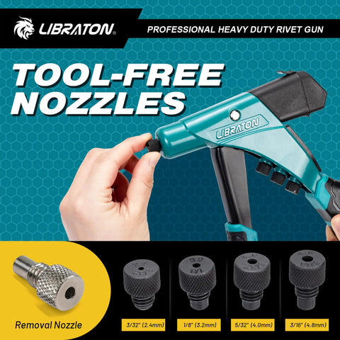 LibRaton Heavy Duty Pop Rivet Gun One Handed with tool-free nozzles for easy use, aluminum alloy handle for fastening.