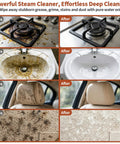 Before and after cleaning images showcasing Gabtruk Handheld Steam Cleaner With 15S Fast Heat Up And 1.8L Tank for deep cleaning.