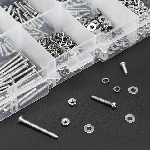 Hella Durable 304 Stainless Steel M2 Screw Set With 420 Pieces Assorted Hex Button Head Cap Bolts Nuts And Washers From 6mm To 20mm in storage.