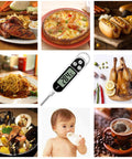 Digital Meat Thermometer For Cookin And BBQ With Long Probe, Instant Read, featured among various cooked dishes and drinks.