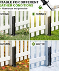 Heavy Duty Fence Post Repair Kit And Quick Fix Stabilizer Bracket shown in different seasons for diverse weather conditions.