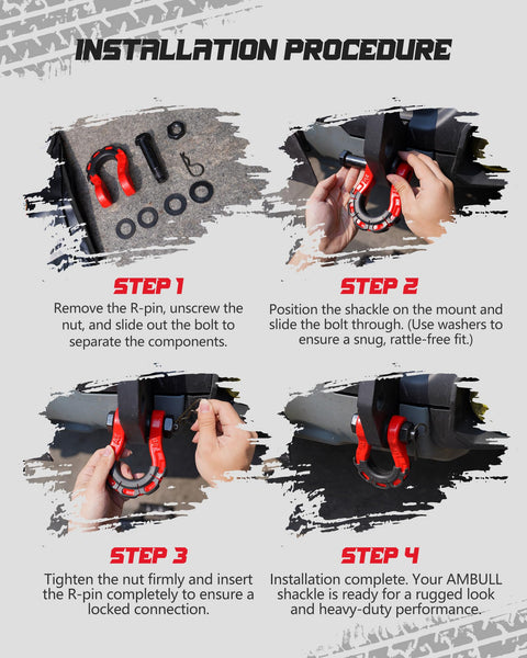 Installation steps for Heavy Duty Three Quarters Inch D Ring Shackle 70,000 Lb Break Strength With Seven Eighths Inch Pin Isolator