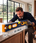 Markson 80-Inch Professional Aluminum Spirit Level being used on a countertop for accurate leveling with UV-resistant vials.