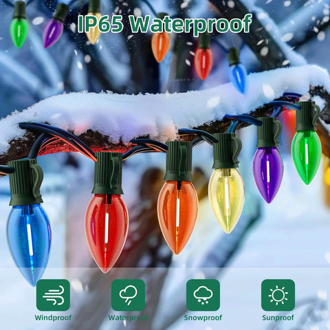 50Ft Outdoor String Lights With 27 Shatterproof Diamond Bulbs IP65 Waterproof Heavy Duty LED Patio Lights under snow