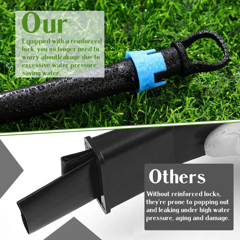 Close-up of 60 Piece Drip Irrigation Fittings Kit With 30 Connectors And 30 End Caps For 5/8 Inch Tubing Blue in use on grass