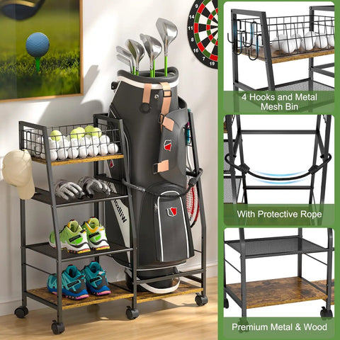Golf Bag Storage Cart With Wheels Organizer For A Single Golf Bag And Gear Ideal For Home Garage Club Shed Or Basement