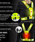 LED Reflective Safety Vest With USB C Rechargeable Lights For Night Runners And Dog Walkers, five front and back LEDs displayed