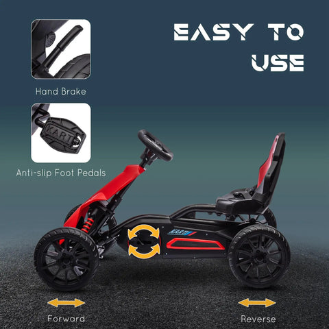 Kid Pedal Go Kart For Outdoors With Adjustable 4 Position Seat Swing Axle Handbrake And Non Slip EVA Wheels