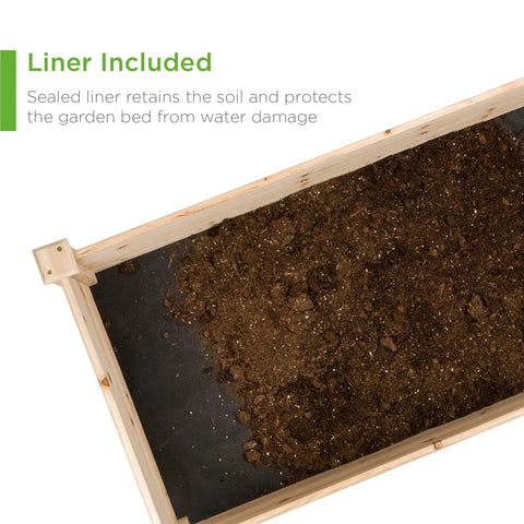 8x2ft Outdoor Wooden Raised Garden Bed Planter with soil and liner, natural finish, durable fir wood, easy assembly