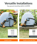No Fuss Easy Install Retractable Heavy Duty Garden Hose Reel One Half Inch By Eighty Two Foot Auto Rewind With 360 Degree Swivel Base Ground Mounted For Lawn Patio Concrete Floor And Yard Watering shown with installation options