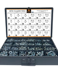 Professional Grade Heavy Duty Metal Drawer Organizer Containing 1275 Piece Metric 10.9 Coarse Thread Hex Bolts Nuts Flat Washers in a storage case.