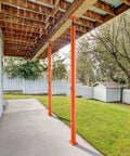 VEVOR 2 Pack Telescoping Jack Posts Heavy Duty Steel Support Beams supporting a patio, adjustable 54 to 150 inch height.