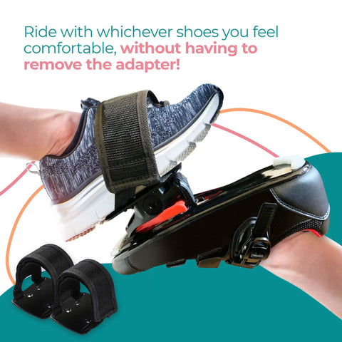 Toe Cages For Peloton Bike And Bike Plus Pedals Let You Ride In Sneakers No Fuss Shoes Delta Pedal Converter in use on a sneaker